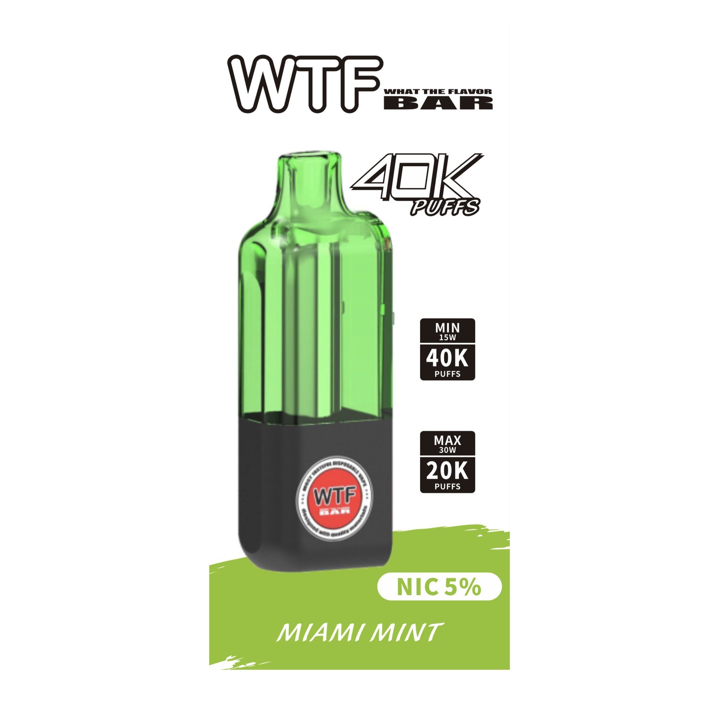 WTF BAR (POD)40000 PUFFS 5% NIC 10CT/DISPLAY