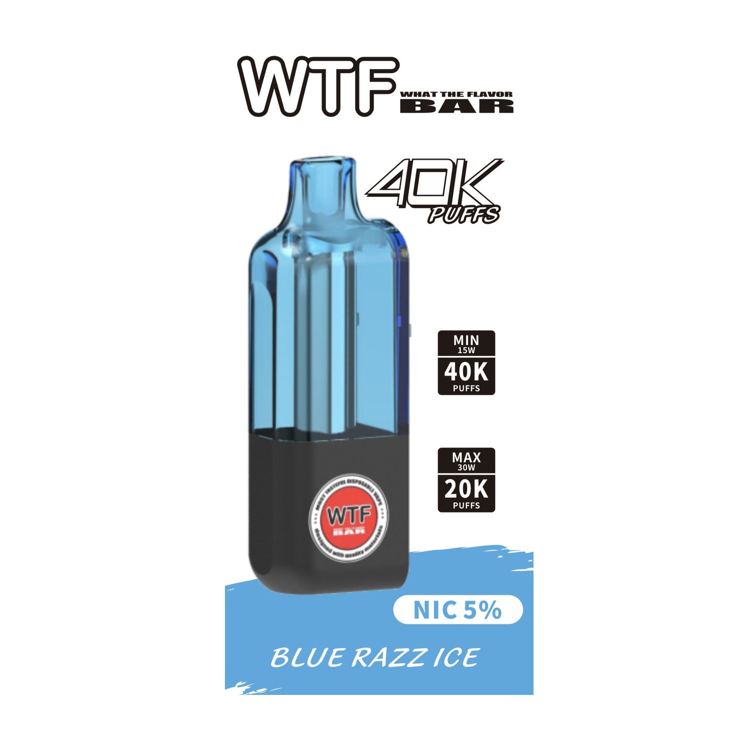 WTF BAR (POD)40000 PUFFS 5% NIC 10CT/DISPLAY