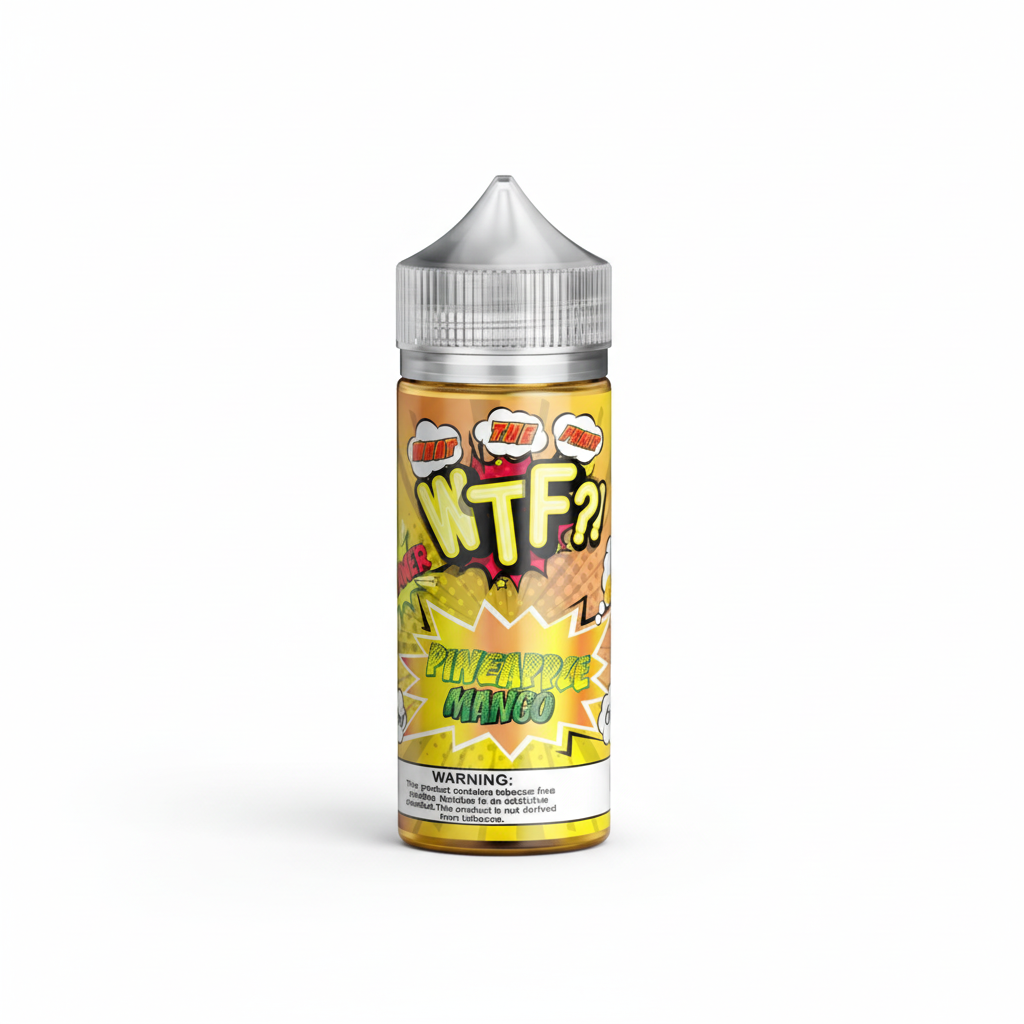 WTF Vape juice Pineapple Mango' on a white background