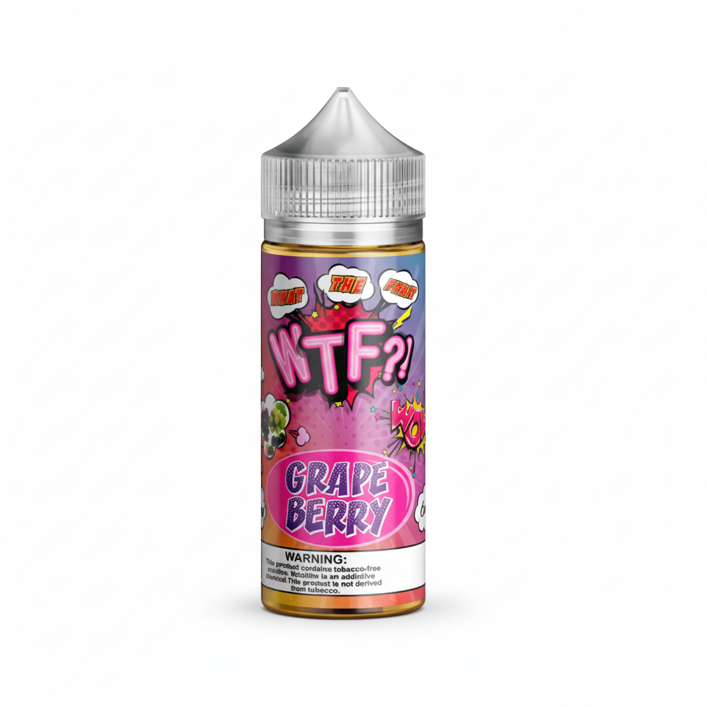 WTF Vape juice bottle labeled 'Grape Berry' 