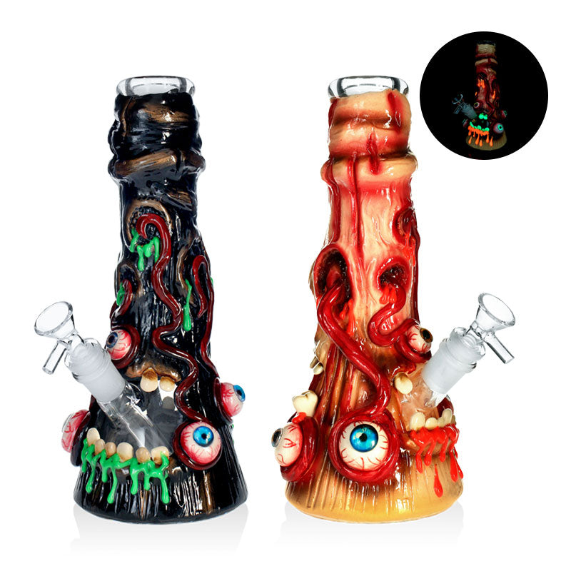 PHOENIXSTAR 7MM THICK GLASS BONG-10"-3D HAND PAINTING-MIXED COLORS-GLOW IN THE DARK-HD428