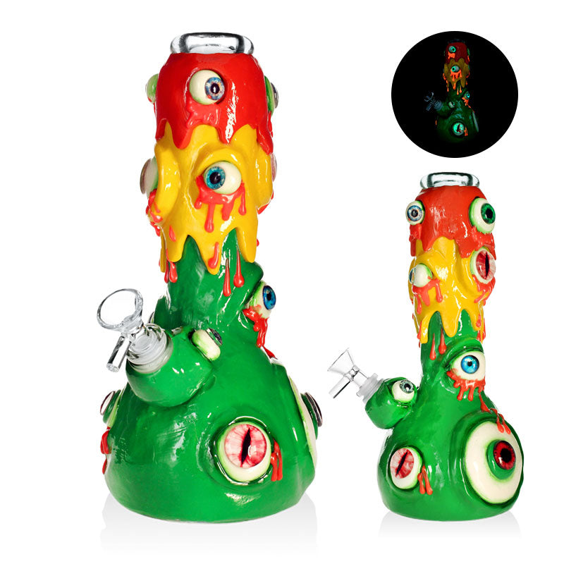 PHOENIXSTAR 7MM THICK GLASS EYEBALL BONG-10"-3D HAND PAINTING-GLOW IN THE DARK