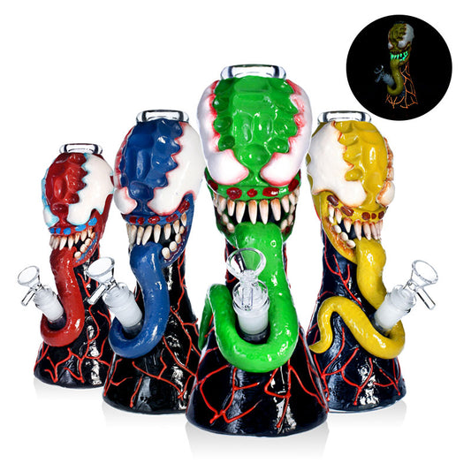 PHOENIXSTAR 7MM THICK GLASS VENOM BONG-10"-3D HAND PAINTING-MIXED COLORS-GLOW IN THE DARK-HD430