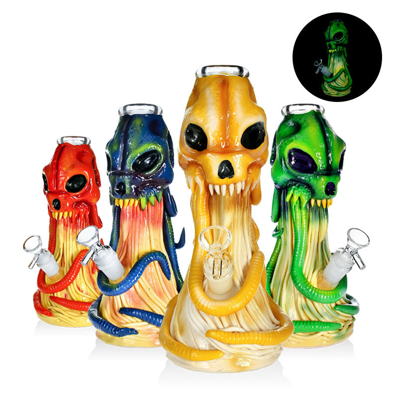PHOENIXSTAR 7MM THICK GLASS MONSTER BONG-10"-3D HAND PAINTING-GLOW IN THE DARK-HD431