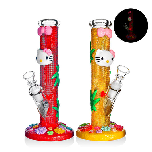 PHOENIXSTAR HELLO KITTY BONG-10"-3D HAND PAINTING-GLOW IN THE DARK-HD439