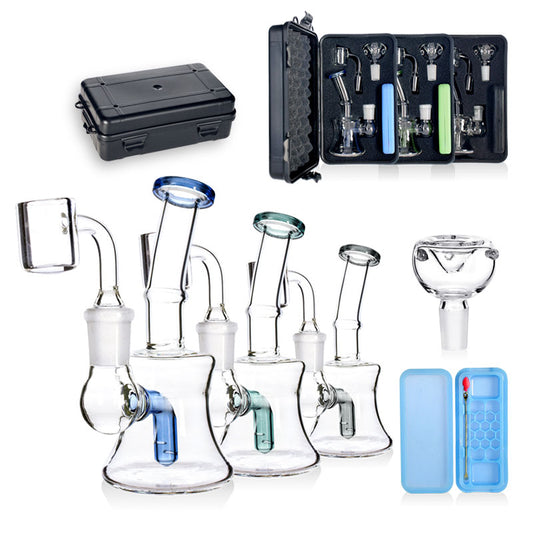 PHOENIXSTAR SMOKE SET WITH GIFT BOX-1 SILICONE OIL SLICK CONTAINER-1 METAL DABBER-4.5" OIL RIG-1  QUARTZ BANGER-1  GLASS BOWL-SP366