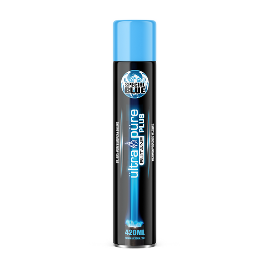 SPECIAL BLUE-ULTRA PURE 420ML BLACK CANS BUTANE WITH METAL TIPS-EUROPEAN ONLY-12 CANS/BOX-FL UP420