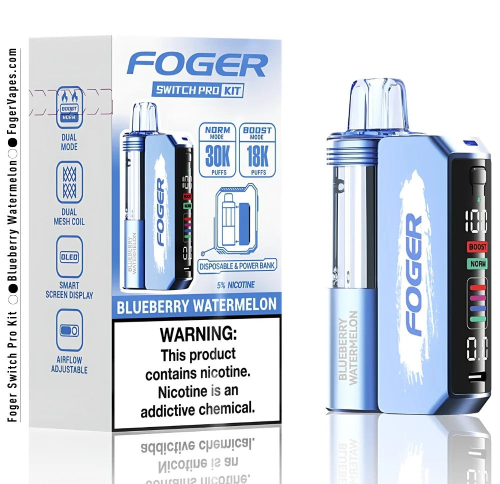 FOGER SWITCH PRO KIT-30K PUFFS-5% NIC.-DISPOSABLE & POWER BANK-5CT