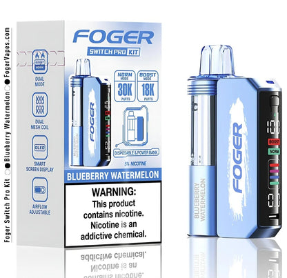 FOGER SWITCH PRO KIT-30K PUFFS-5% NIC.-DISPOSABLE & POWER BANK-5CT