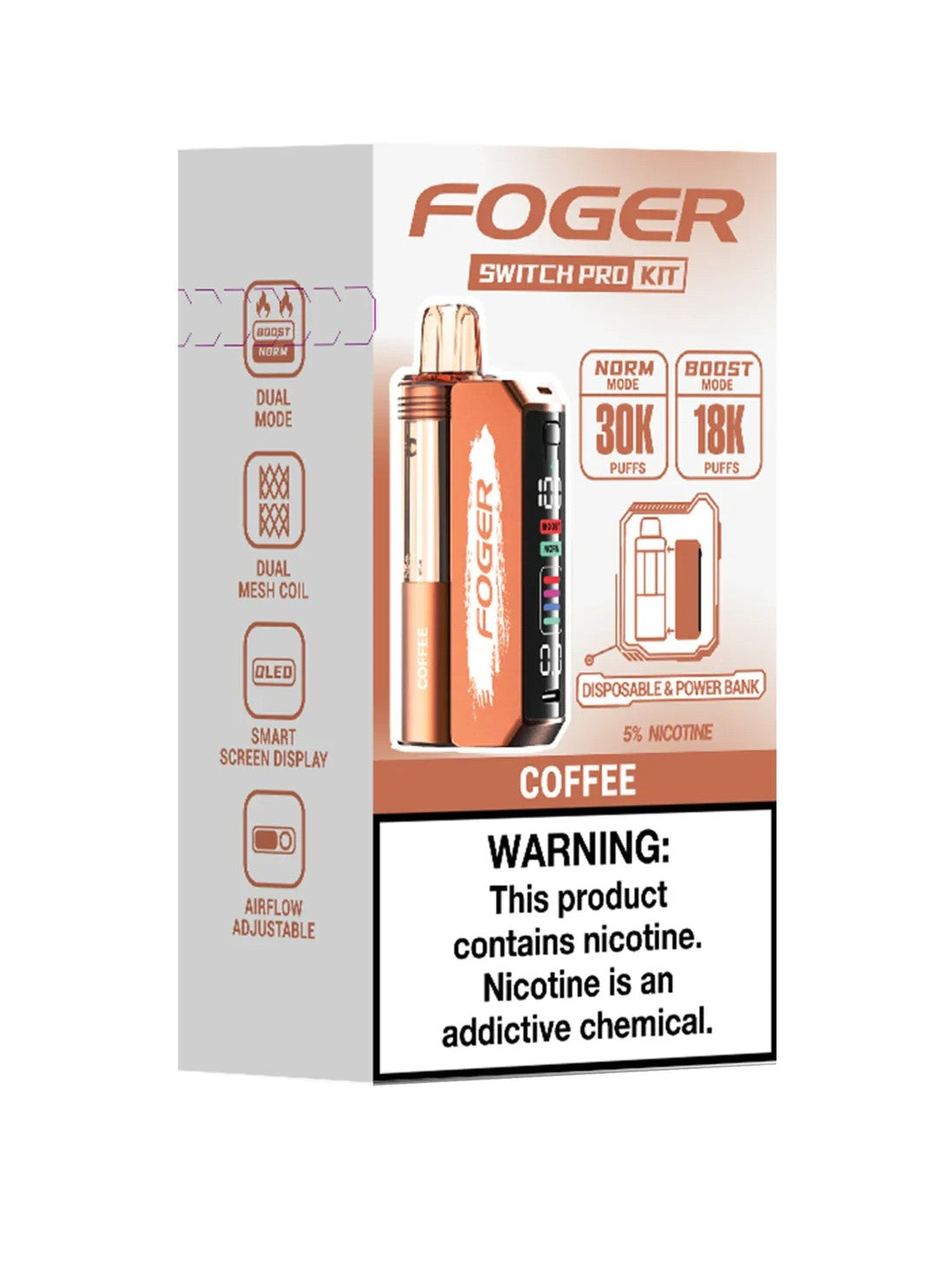 FOGER SWITCH PRO KIT-30K PUFFS-5% NIC.-DISPOSABLE & POWER BANK-5CT